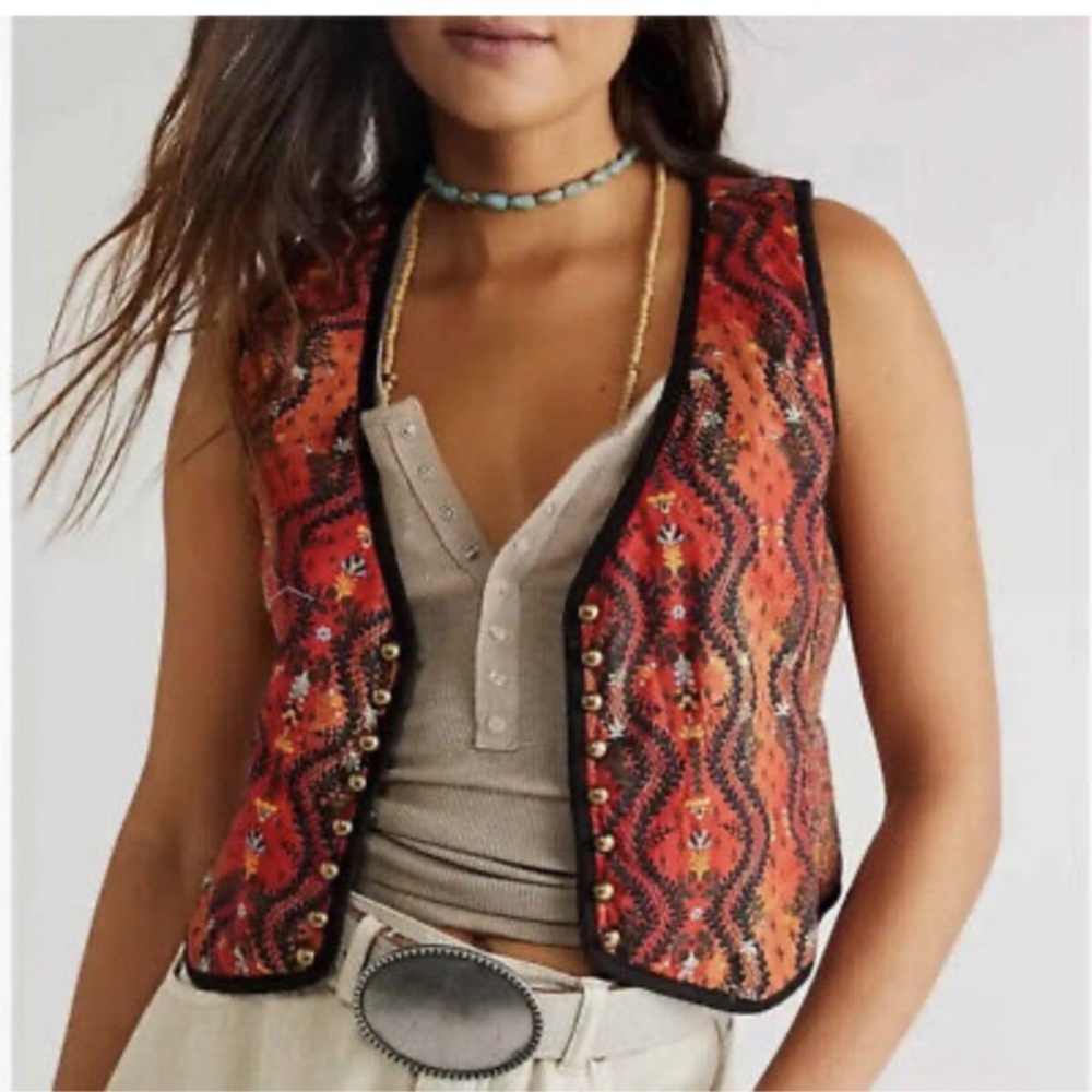 Free People Gemini quilted Patterned Vest, small